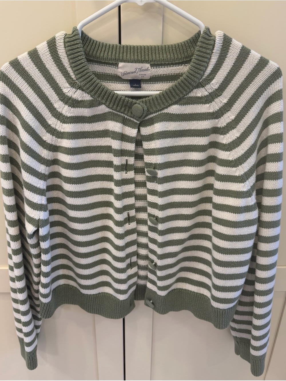 Universal Thread Olive Green and White Striped Button Cardigan
